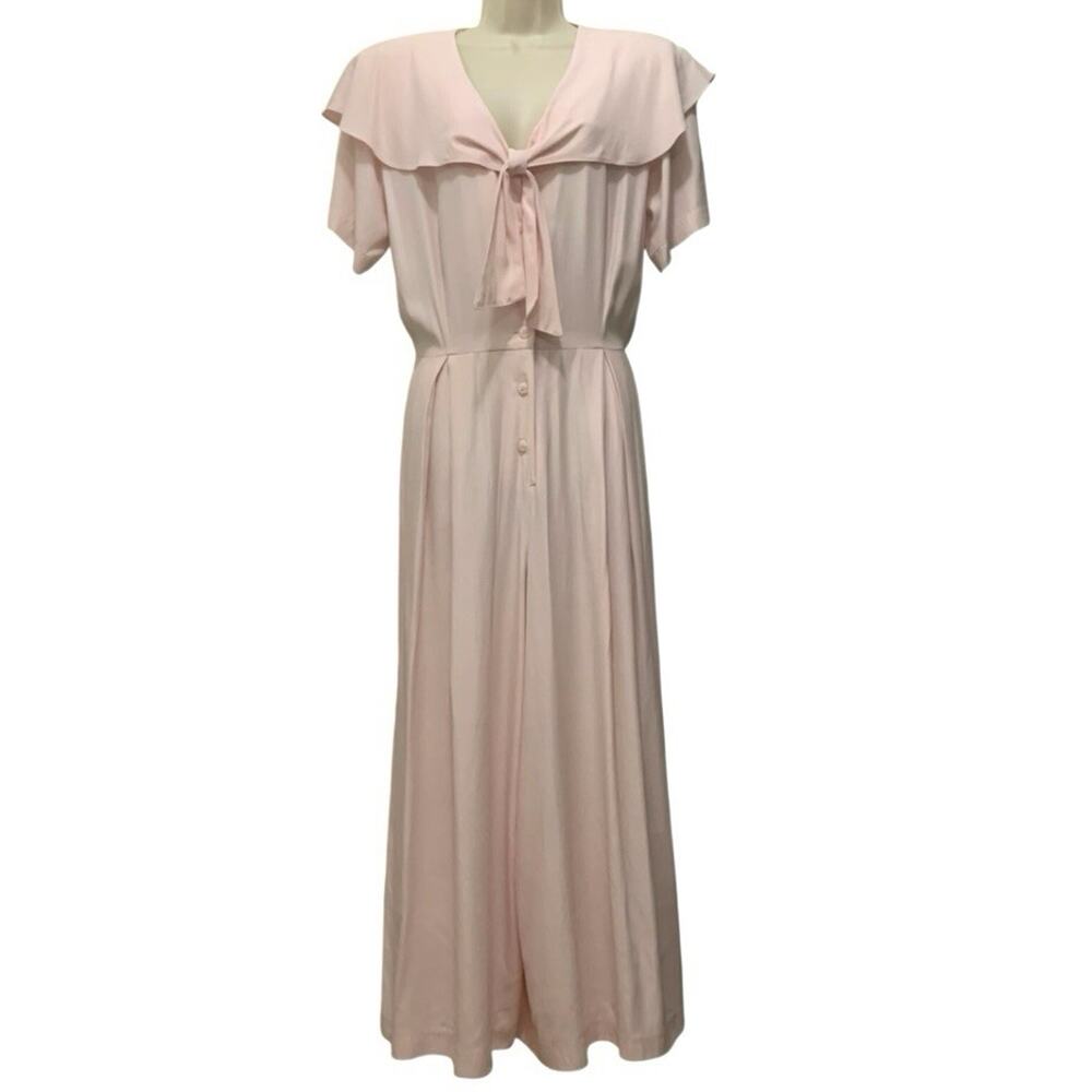 Vintage Carol Anderson Pink Palazzo Jumpsuit Sailor Collar Size 12